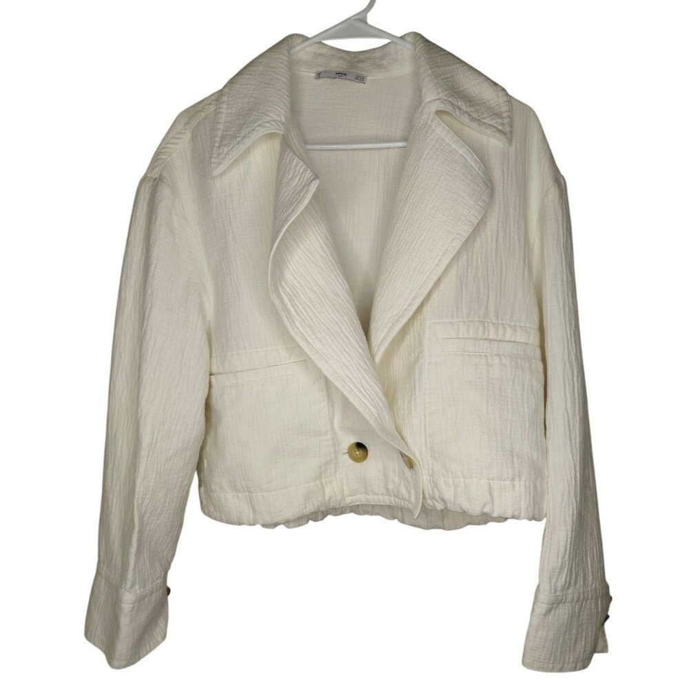 MANGO MNG Suit Women's Off-White Cropped Textured Jacket Size S/M